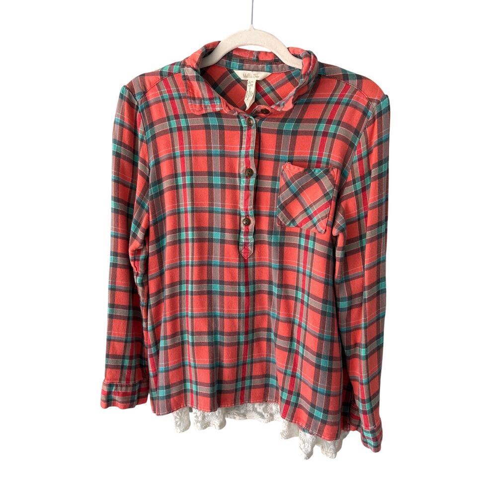 Matilda Jane Orange Plaid White Lace Hem Long Sleeve Top Large